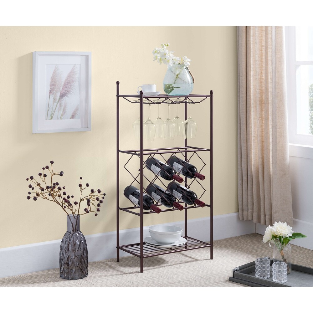 Metal Wine Rack Stand with Glass Holder   Shelves