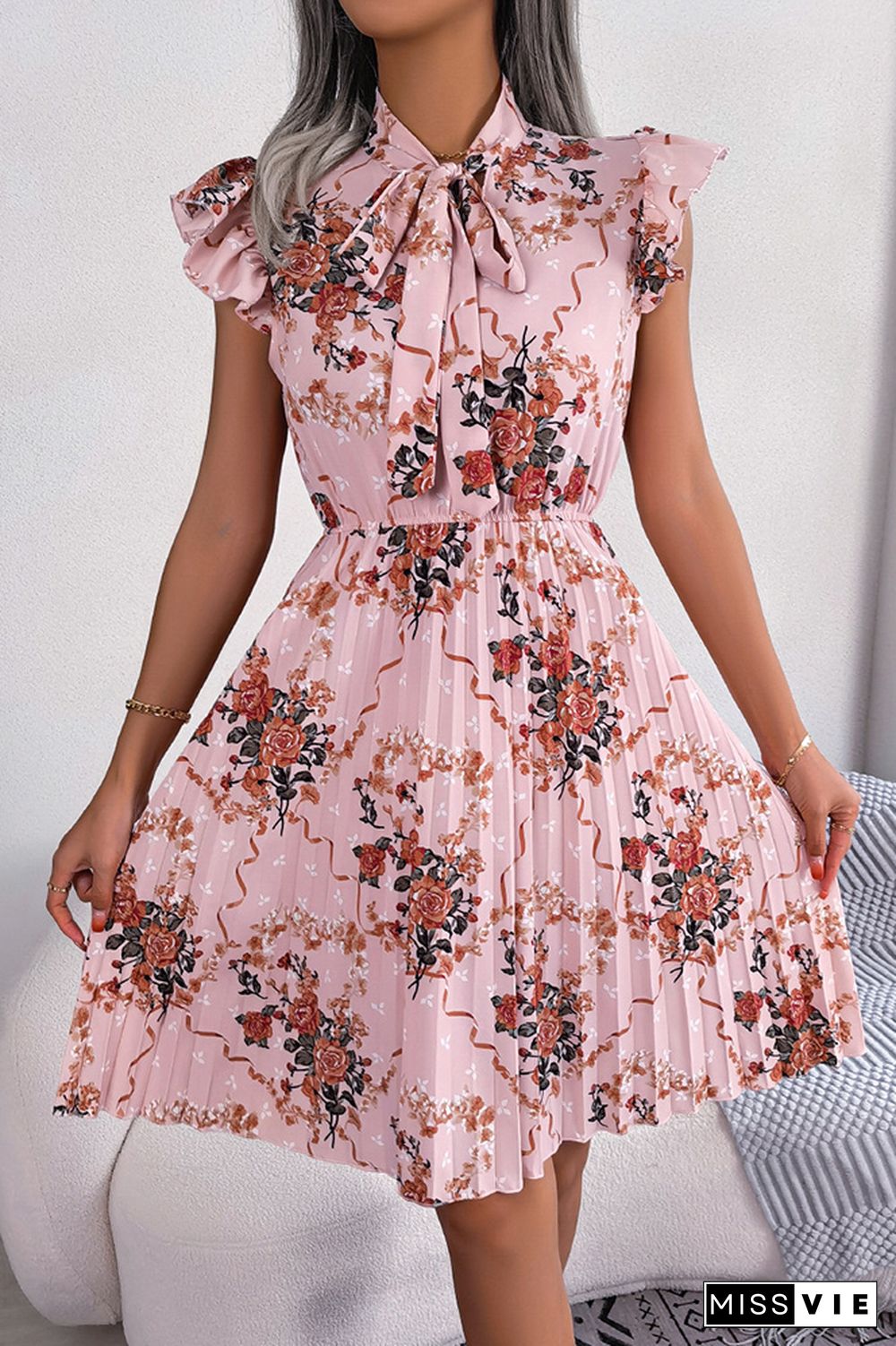 Ruffle Sleeves Smocked Floral Dress