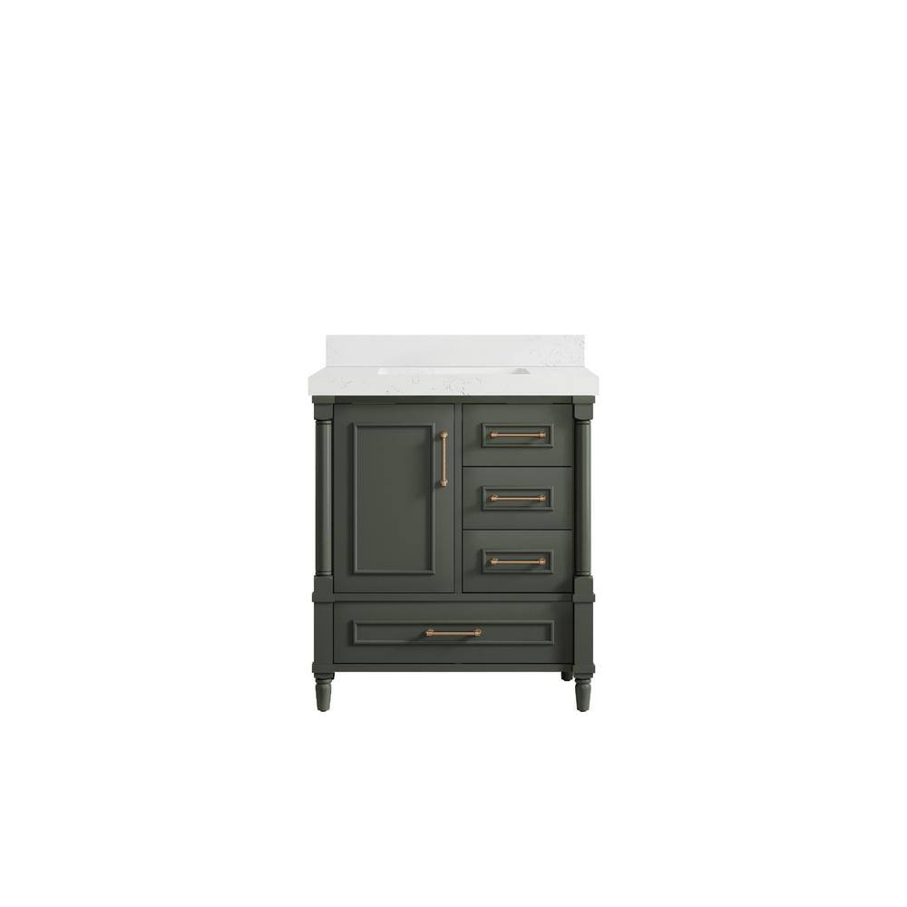 Willow Collections Hudson 30 in. W x 22 in. D x 36 in. H Bath Vanity in Pewter Green with 2 in. Empira Quartz Top HDSN_PGN_EMP_WT_30