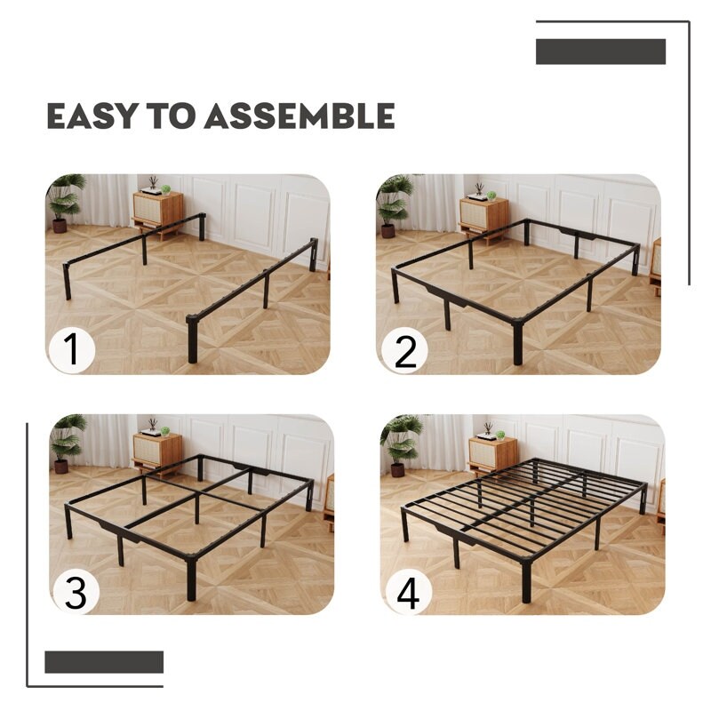 EGOHOME 14'' Metal Bed Frame with Easy Assembly   Storage Underneath