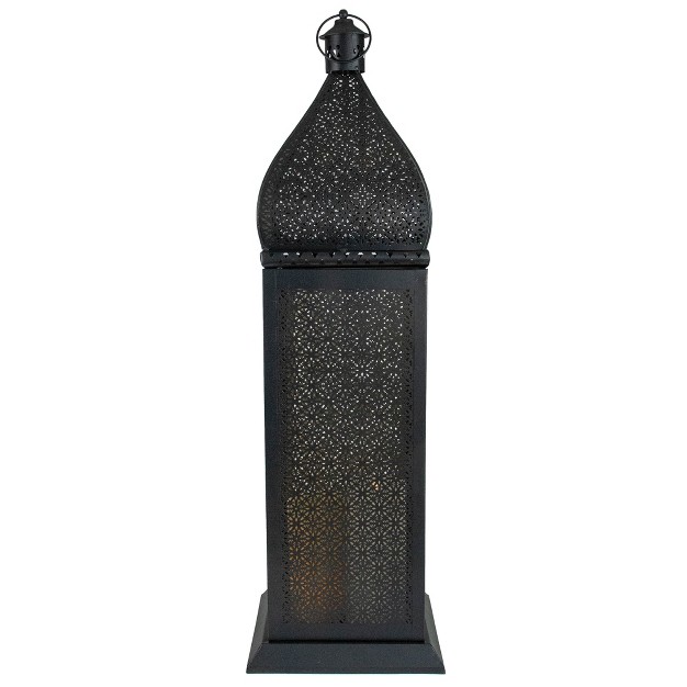 Black And Gold Moroccan Style Pillar Candle Floor Lantern