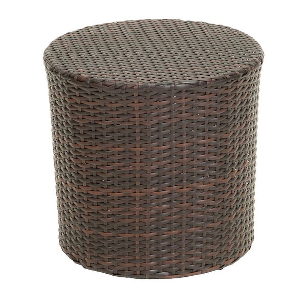 Outdoor Wicker Barrel Side Accent Table， Brown