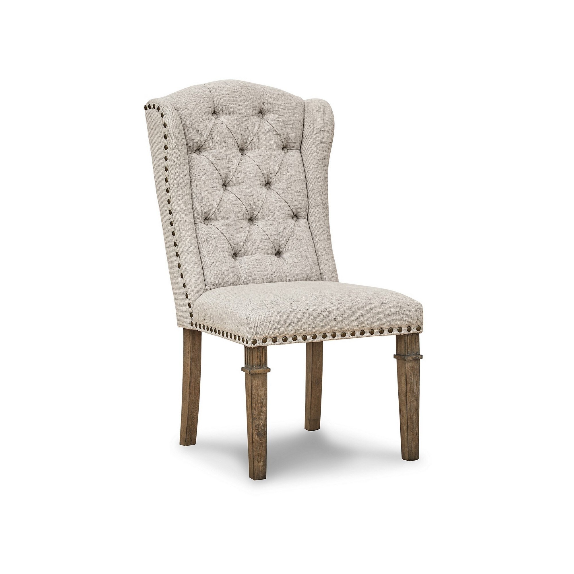 23 Inch Dining Chair， Set of 2， Beige Woven Polyester， Wingback Design