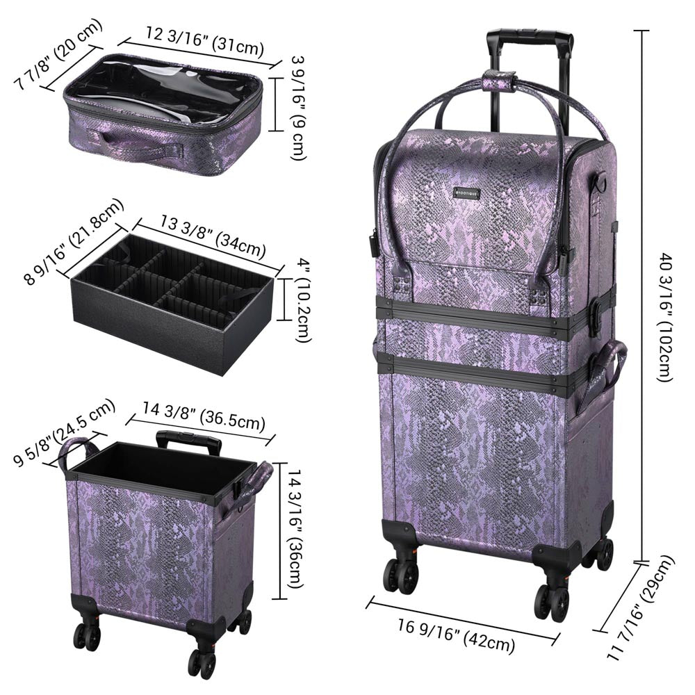 Byootique Rolling Makeup Case Snakeskin Purple Artist Travel Case