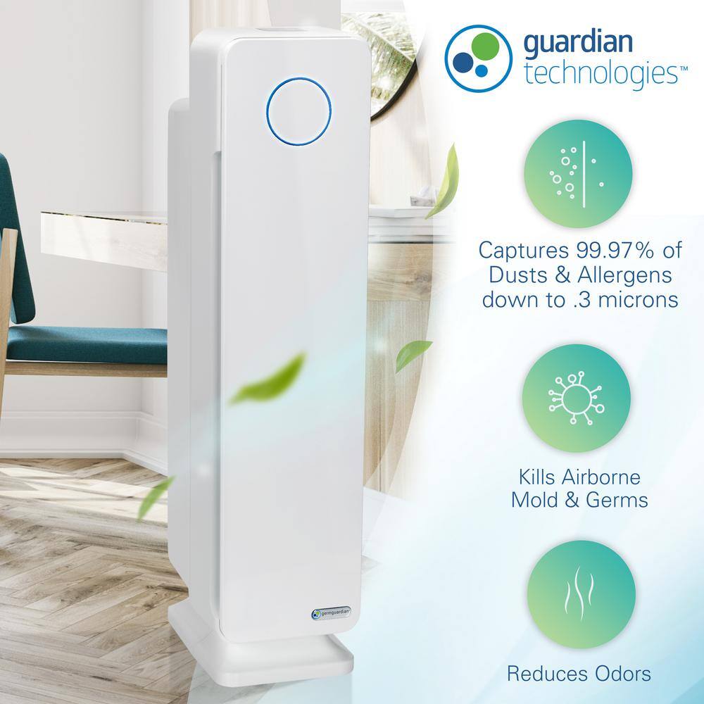 GermGuardian Elite 4-in-1 5 Speed Air Purifier with True HEPA filter UV Sanitizer for Medium Rooms up to 167 Sq. Ft. White AC5350W