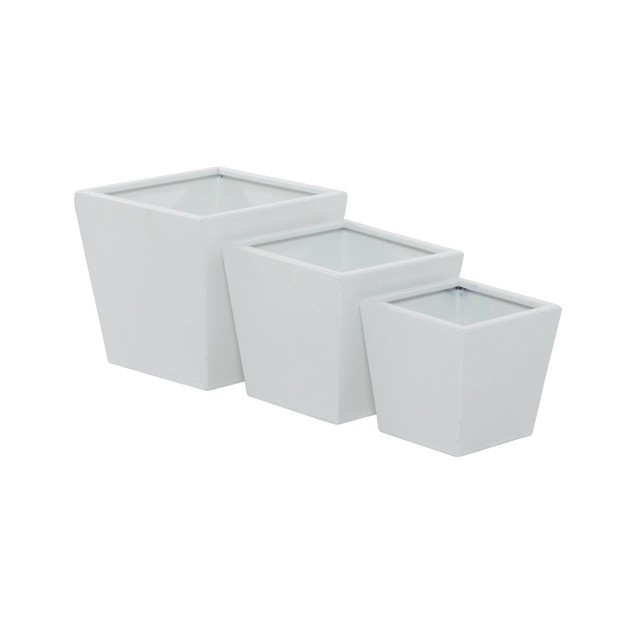 Planters 3pc Modern Novelty Metal Pots White Cosmoliving By Cosmopolitan Indoor outdoor Weather resistant Minimalist Design