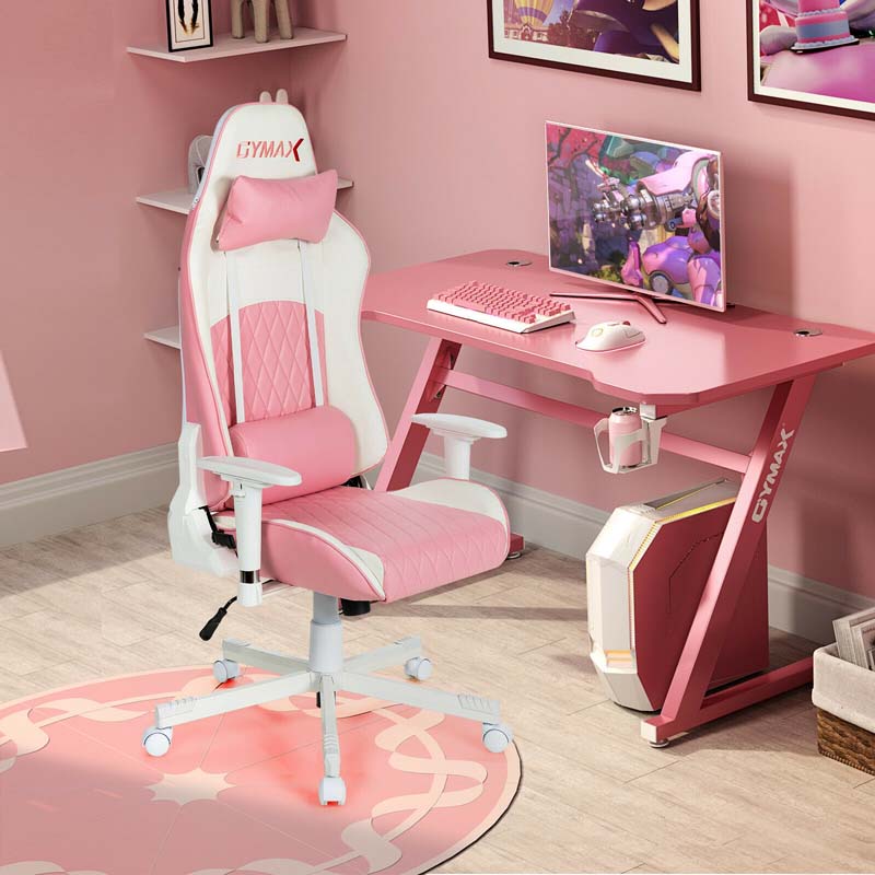 Pink Gaming Chair Recliner, High Back Ergonomic PC Racing Chair, Fully Adjustable Swivel Office Chair with Headrest & Lumbar Support