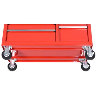 Husky 42 in. W x 18.1 in. D 8-Drawer Red Mobile Workbench Cabinet with Solid Wood Top