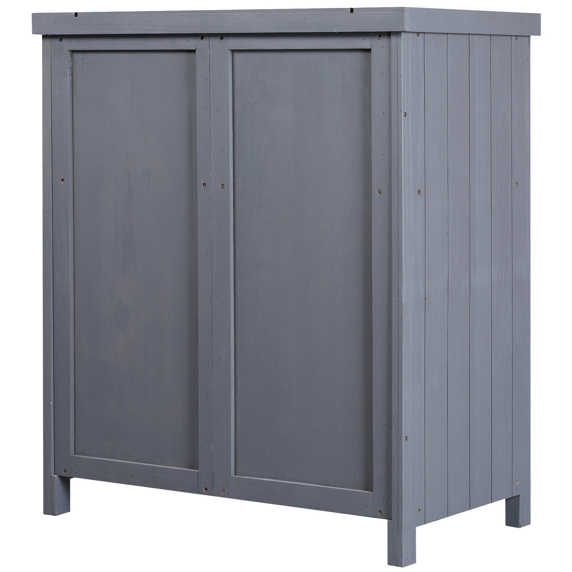 Outsunny Garden Storage Cabinet, Outdoor Fir Wood Steel Tool Shed with Galvanized Top, Grey