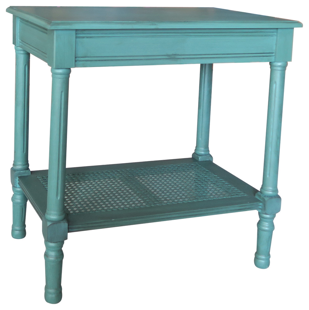 Jamestown Side Table with Rattan Shelf   Traditional   Side Tables And End Tables   by Urbanest Living  Houzz