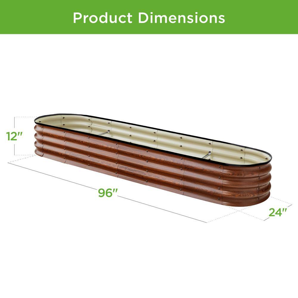 Best Choice Products 8 ft. x 2 ft. x 1 ft. Oval Steel Raised Garden Bed Planter Box for Vegetables Flowers in Wood Grain SKY6603