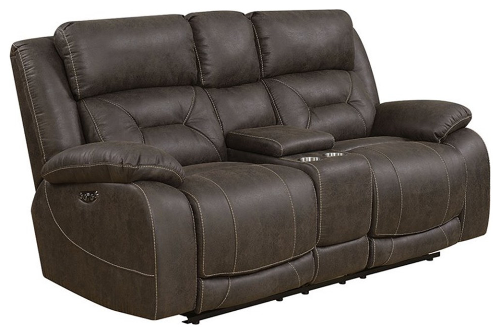 Steve Silver Aria Faux Leather Reclining Loveseat in Saddle Brown   Transitional   Loveseats   by Homesquare  Houzz