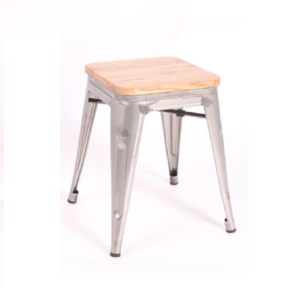 Mini Metal Stool (Natural Wood Seat) (Set of 4) - 18'' H x 14'' W x 14'' D