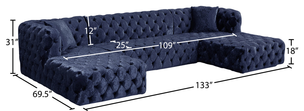 Coco Velvet Upholstered 3 Piece Sectional   Contemporary   Sectional Sofas   by Meridian Furniture  Houzz