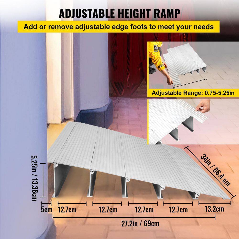 VEVOR Door Threshold Ramp 27.2 in. x 34 in. x 5 in. Door Speed Ramp for Wheelchairs 800 lbs. Load Capacity Aluminum WFSLYPDYCGLZ5PADXV0