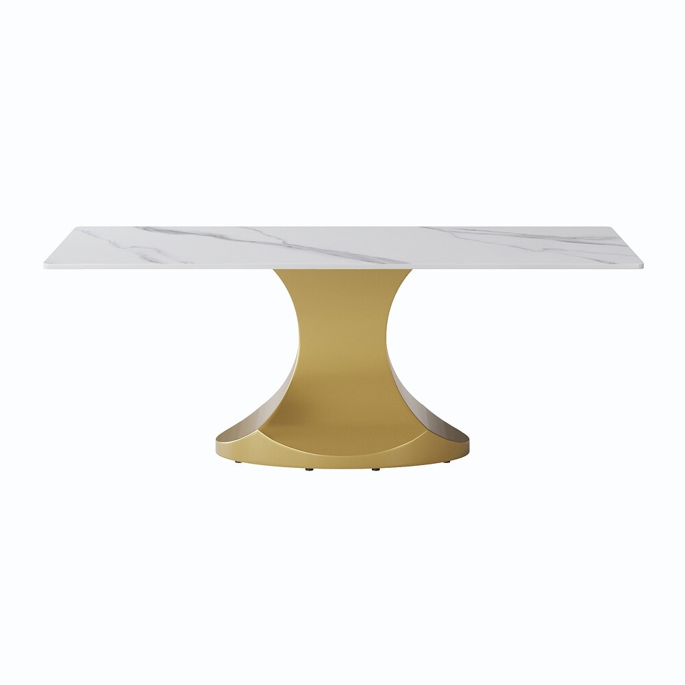 Rectangular Dining Table  Faux Marble Kitchen Dining Table with Gold Pedestal.