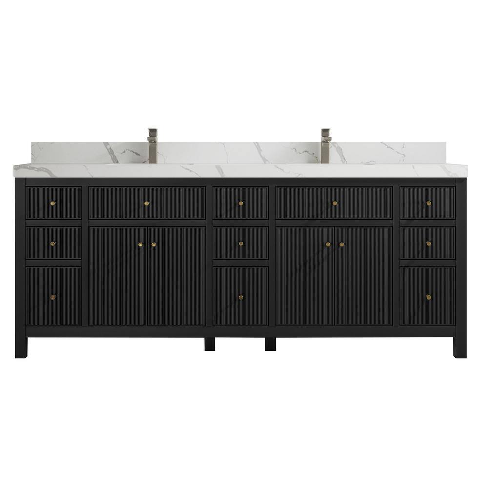 Willow Collections Sonoma 84 in. W x 22 in. D x 36 in. H Double Sink Bath Vanity in Black with 2 in Calacatta Quartz Vanity Top SON_BLK_CALZ84