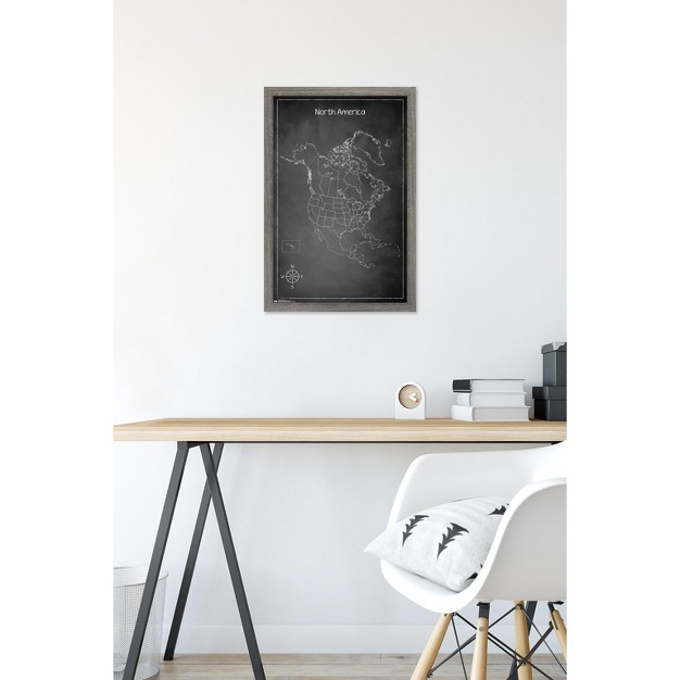 Trends International Chalk Map North America Framed Wall Poster Prints