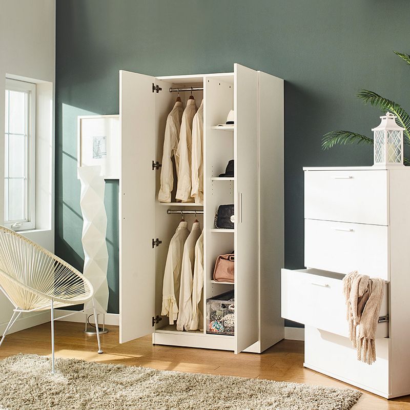 F.C Design Klair Living Contemporary Wood Closet with Hanging Bars and Five Shelves in White