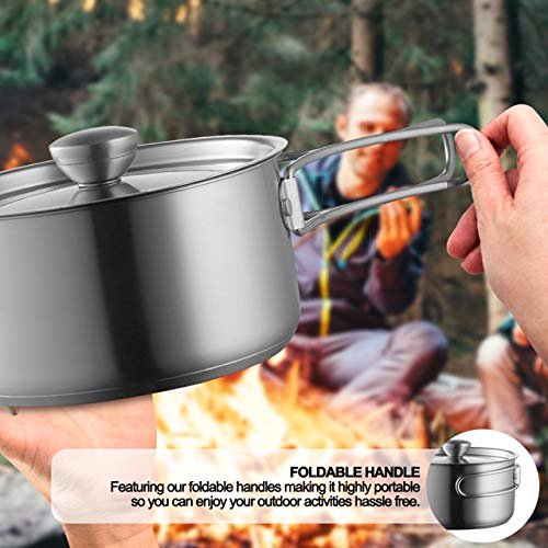 Camping Cookware Set 304 Stainless Steel 8-Piece Pot & Pan Kit Compact Outdoors