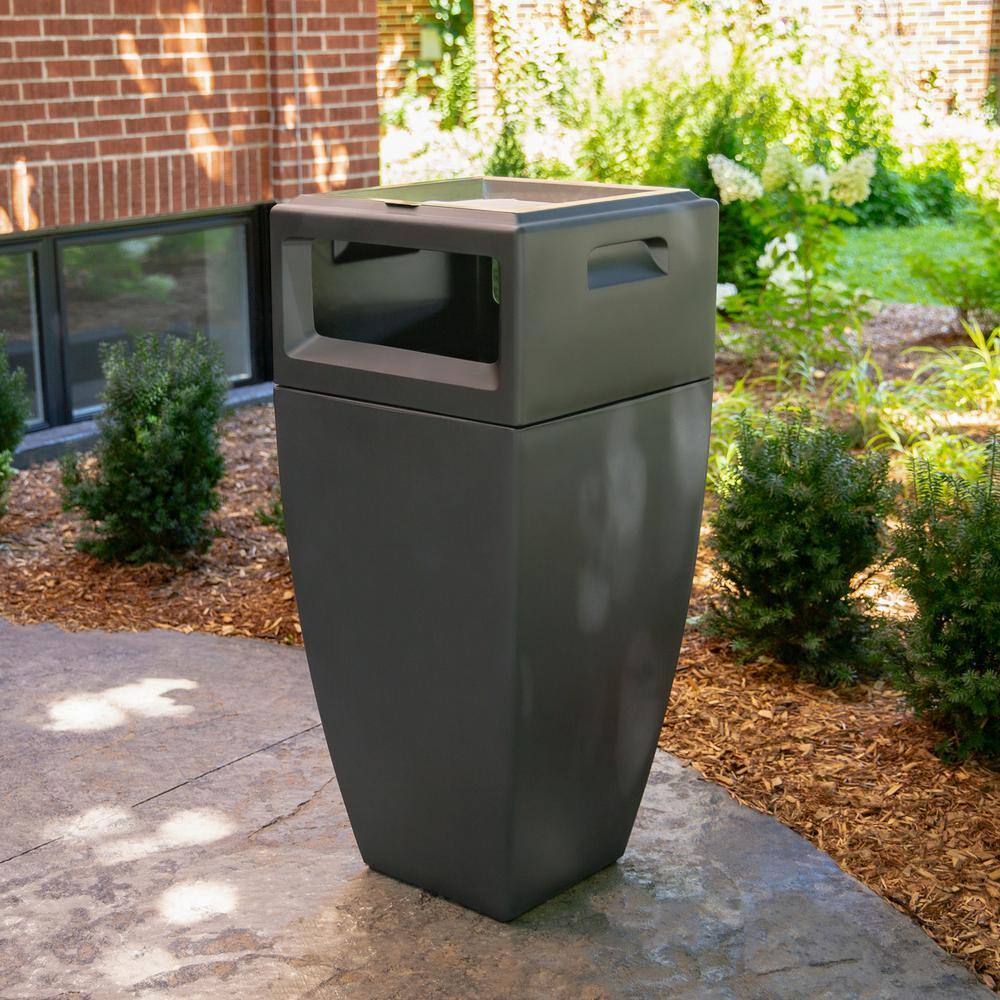 Mayne 24 Gal. Kobi Outdoor Waste Bin with Ash Tray Graphite Grey Commercial Trash Can 8842-GRG