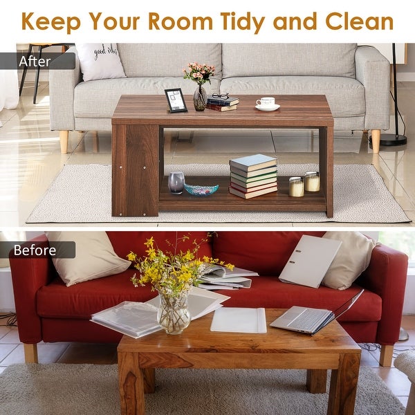 Coffee Table with 2 Storage Shelves Sofa Side Table with Stable Frame