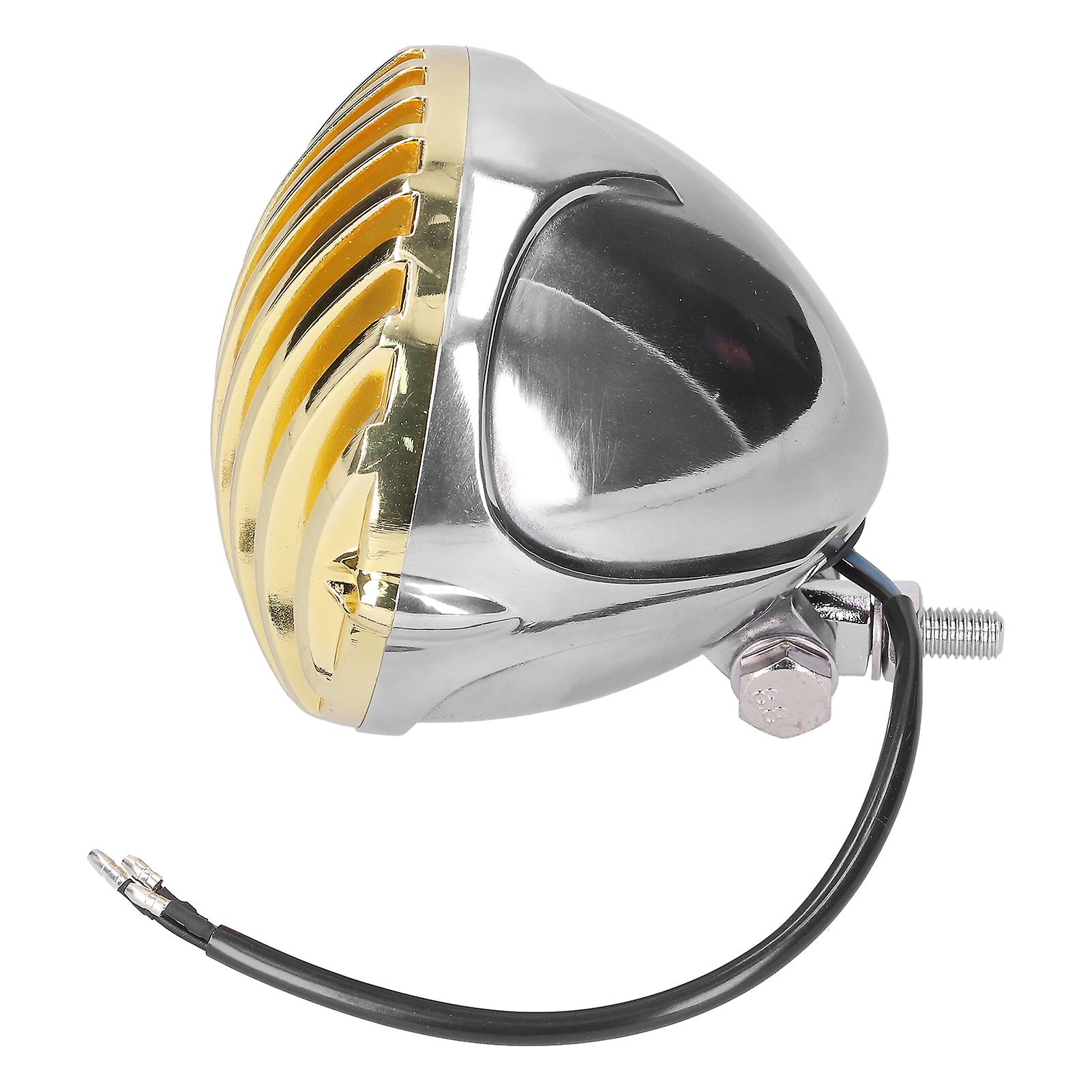 12v 5in Round Headlight With Golden Grill Silver Hosing Fit For All Retro Motorcycles M10 Thread