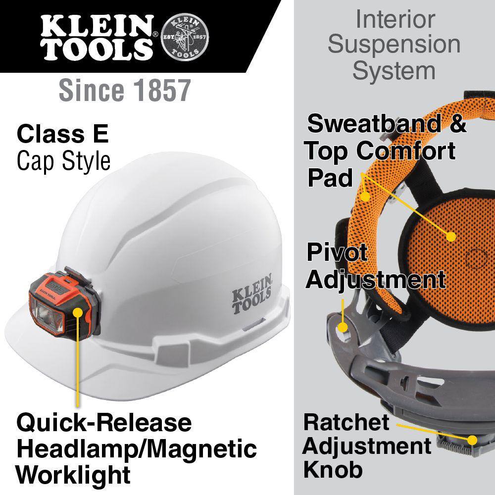 Klein Tools Hard Hat Non-Vented Cap Style with Headlamp 60107