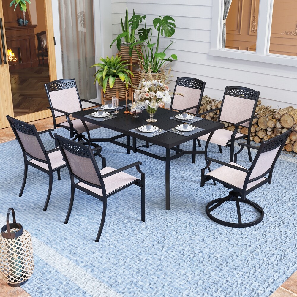 7 Piece Patio Dining Sets  6 Chairs Made from Sturdy Alu Frame and Breathable Textilene Sling Fabric and I Metal Table