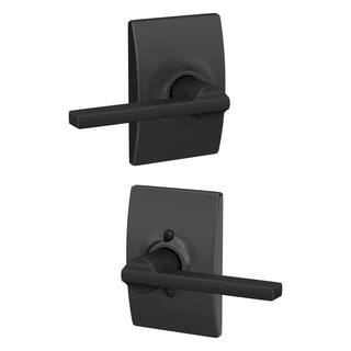 Schlage Latitude Matte Black Passage HallCloset Door Handle with Century Trim F10 LAT 622 CEN