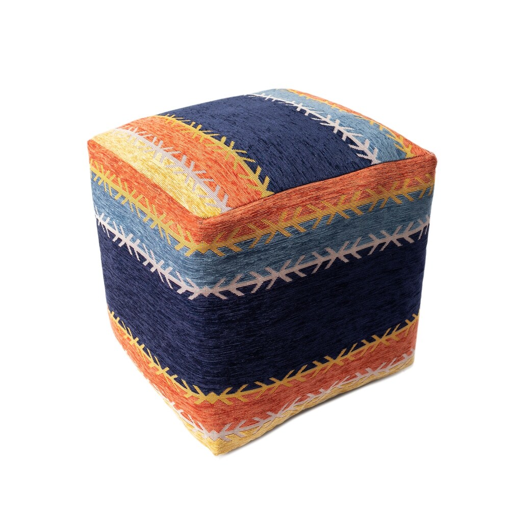 LR Home Mylene Ella Multi Bohemian Striped Polyester Blend Pouf