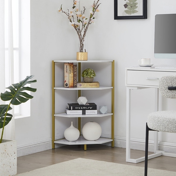 VECELO Polygonal Corner Side Table with 4-Tier Storage Shelves