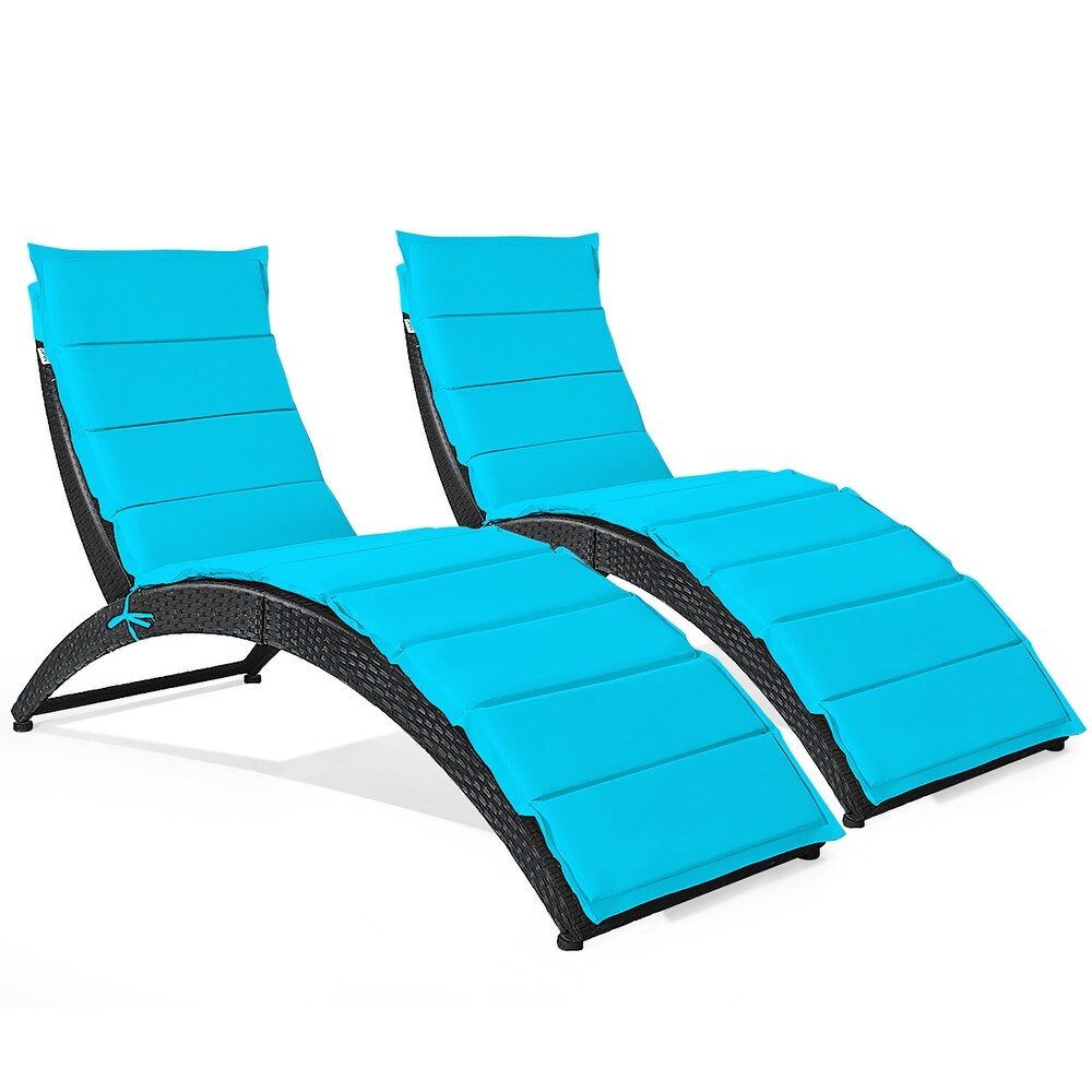 Costway 2PCS Folding Patio Rattan Lounge Chair Chaise Cushioned