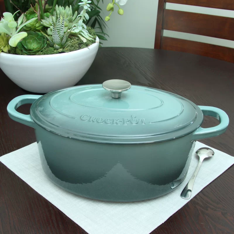 Crock-Pot 69146.02 Artisan Oval Enameled Cast Iron Dutch Oven， 7-Quart， Slate Gray