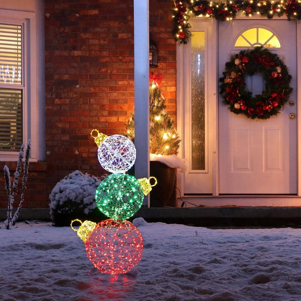 39.25 in. H Lighted Christmas 3D PVC Stacked Ornaments Outdoor Decor with 760 Green LED Lights 2039800007