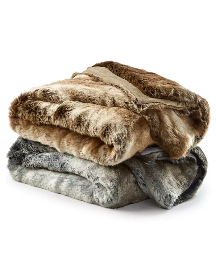 Hotel Collection Chinchilla Oversized Faux Fur Throw， 58