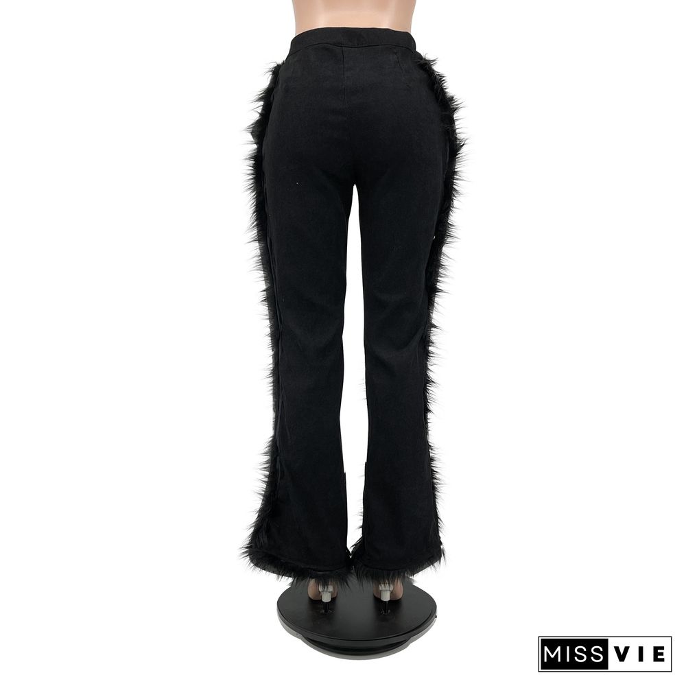 New Style Corduroy Frayed Solid Color Flared Pants Women's Trousers