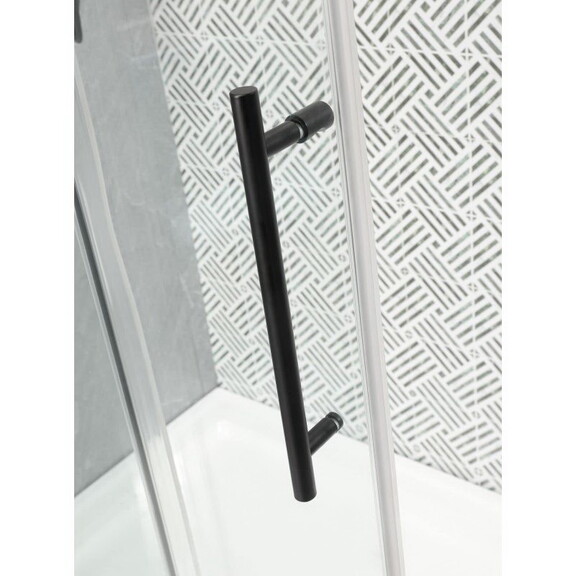 Frameless Black Glass Sliding Bathtub Door Adjusta...