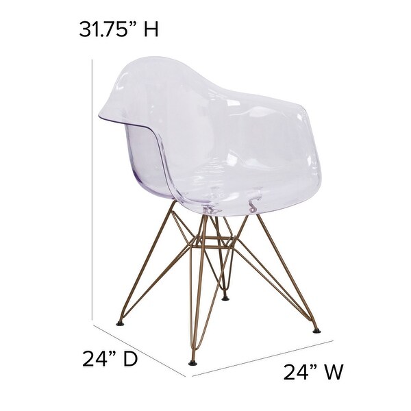 Transparent Side Chair with Arms and Gold Base - Accent and Side Chair