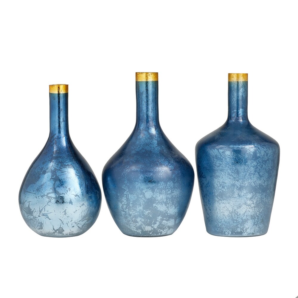 White or Blue Glass Vase with Gold Rim (Set of 3)