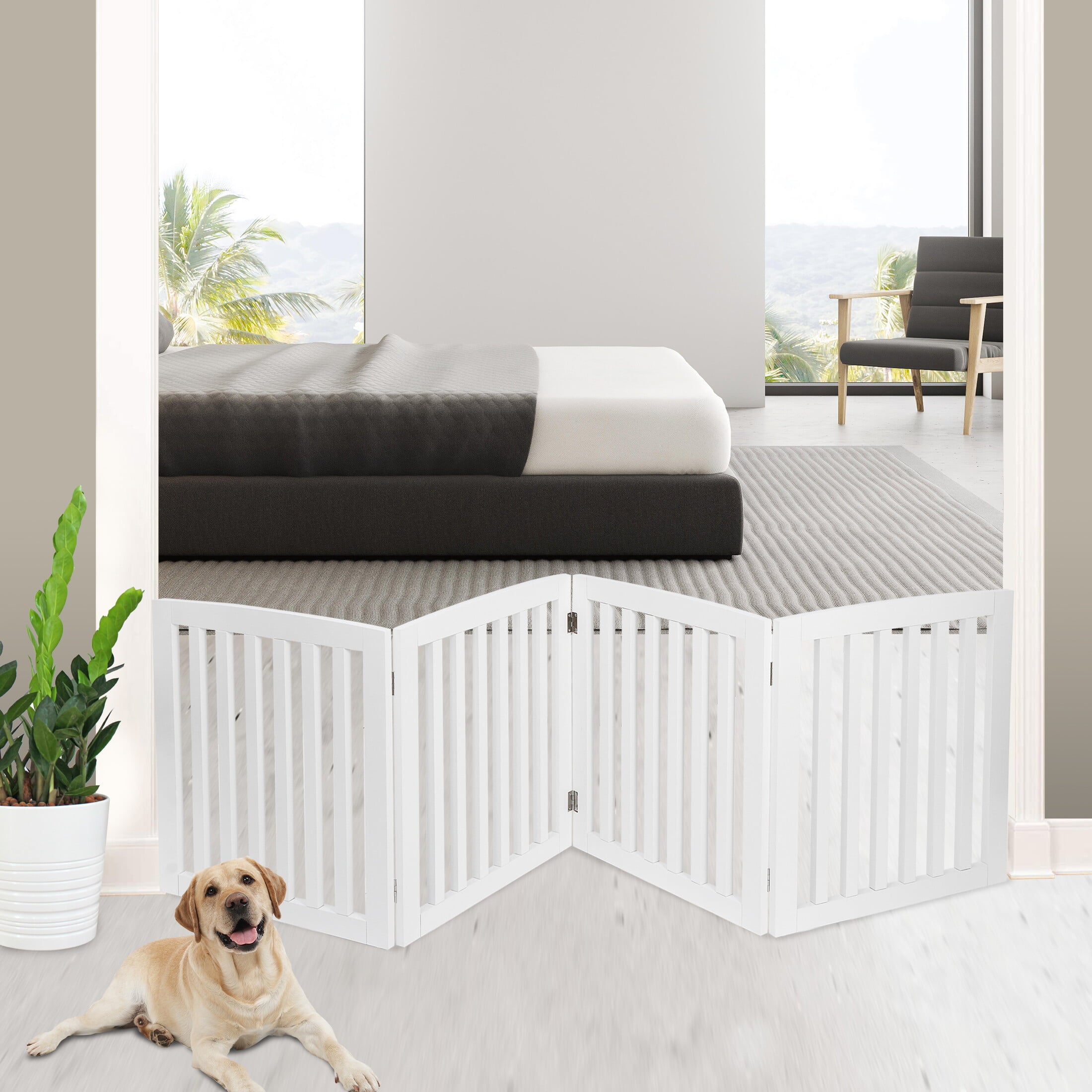 HomGarden Foldable Pet Gog Gate - 4 Panels 24'' Tall Fence for Doorways Stairs， White