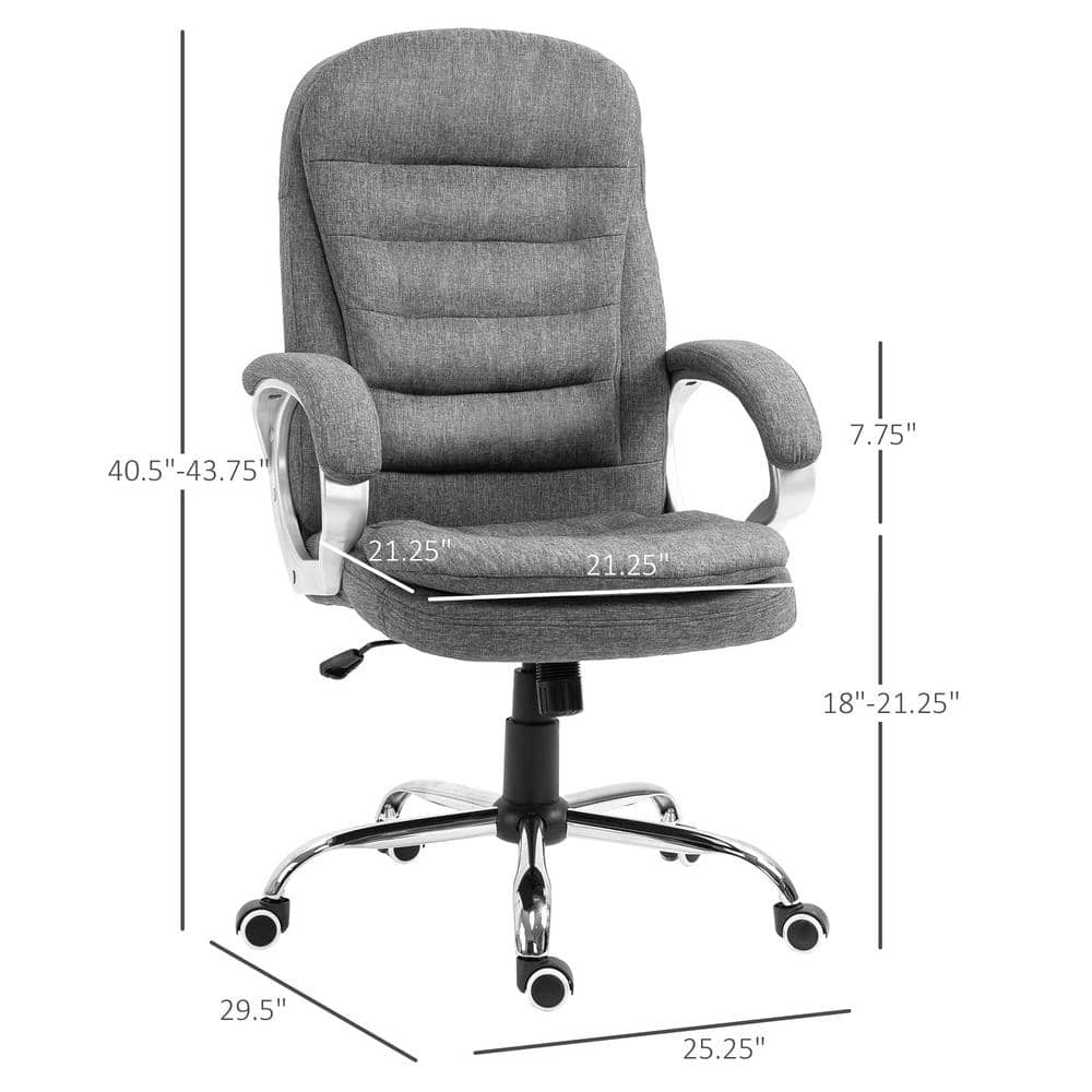 Vinsetto Grey Adjustable Height Ergonomic High Back Home Office Chair with Armrests 921-170V80