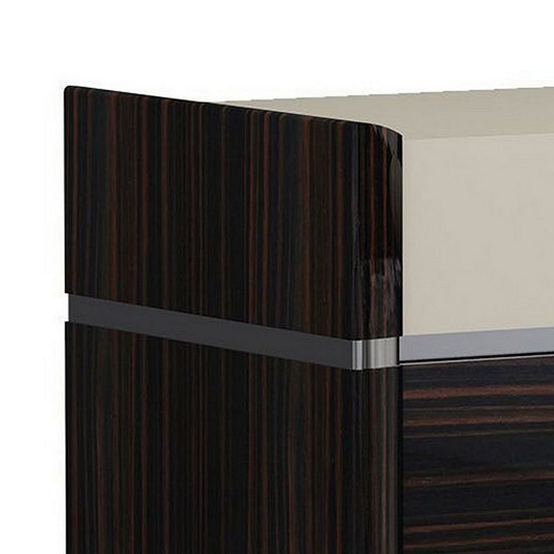 2 Drawer Nightstand with Grain Details and Plinth Base， Beige and Brown