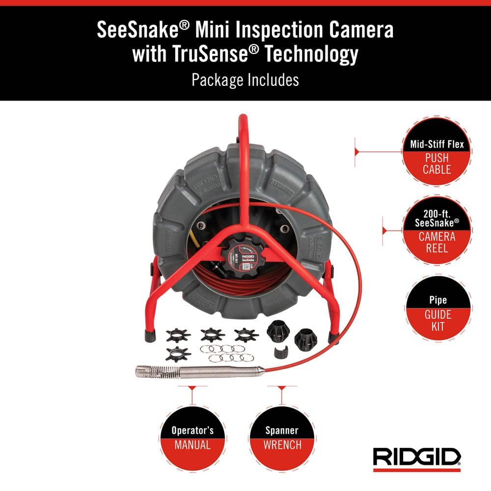 RIDGID SeeSnake Mini Sewer/Drain/Pipe Inspection Camera Reel (200 ft. Cable for 1-1/2 in.- 8 in. Lines), TruSense Technology 63628