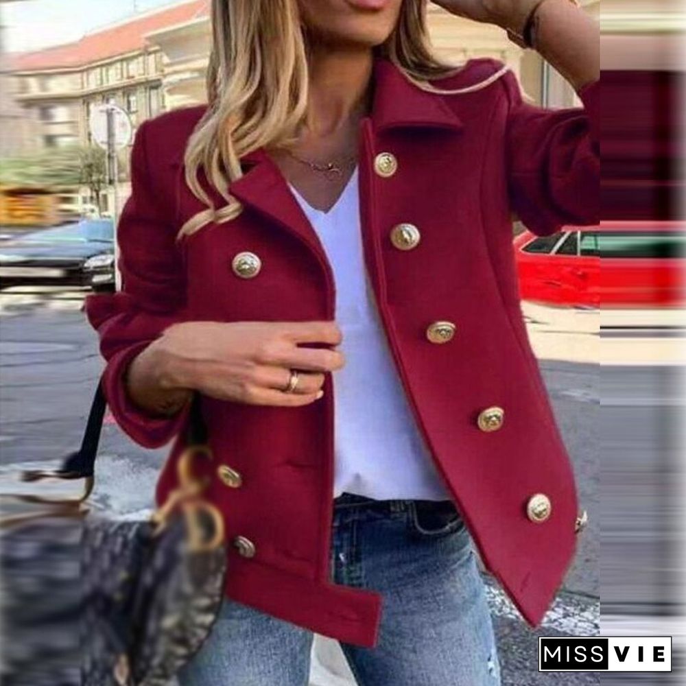 New Autumn Fashion Long Sleeve Turn-down Jacket Ladies Casual Single Breasted Slim Coat Ladies Retro Solid Color Office Jackets