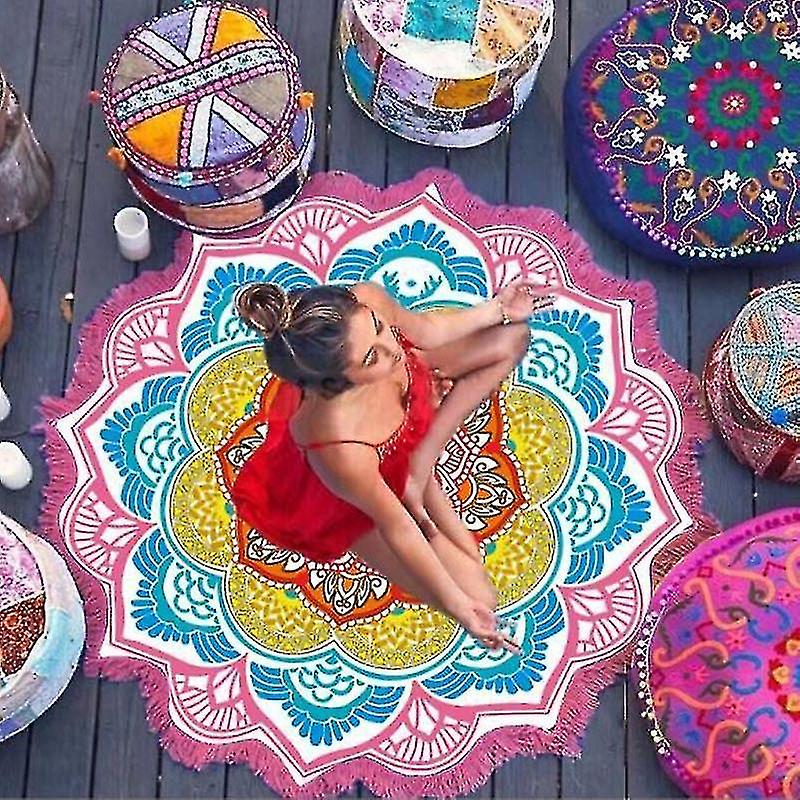 Indian Mandala Tapestry With Tassel Lotus Printed Beach Towel Wall Hanging Bohemian Yoga