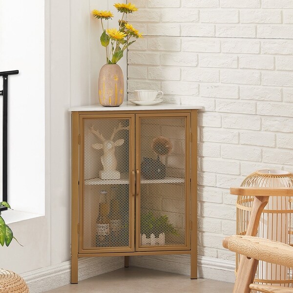 VECELO， Triangular Corner Cabinet with 3-tier Storage Shelves For Small Spaces(1PCS/2PCS)