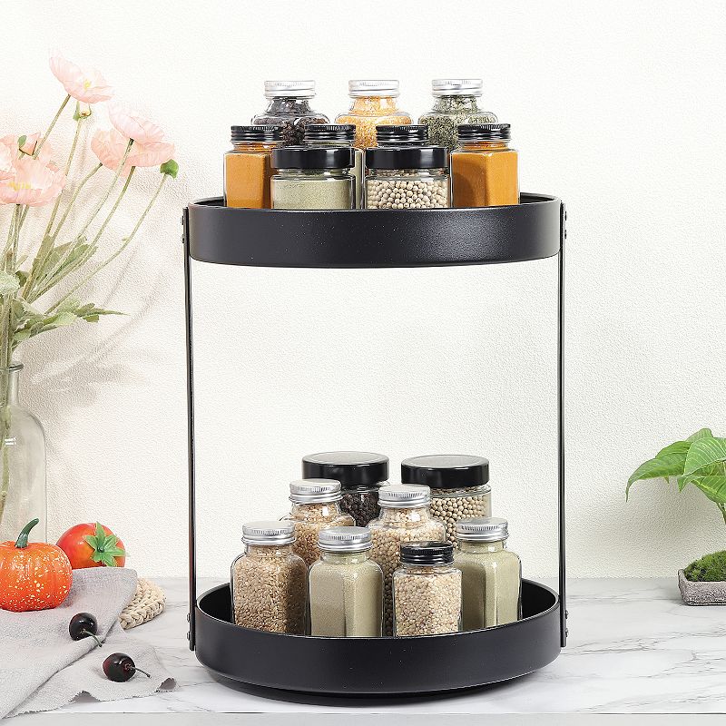 2 Tier Lazy Susan Organizer Rotating Spice Rack Turntable for Cabinet Pantry