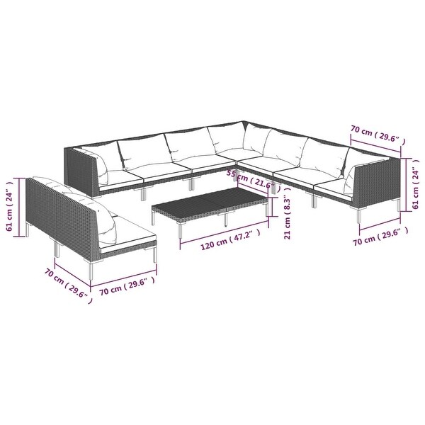 10 Piece Patio Lounge Set with Cushions Poly Rattan Dark Gray - Overstock - 36364777