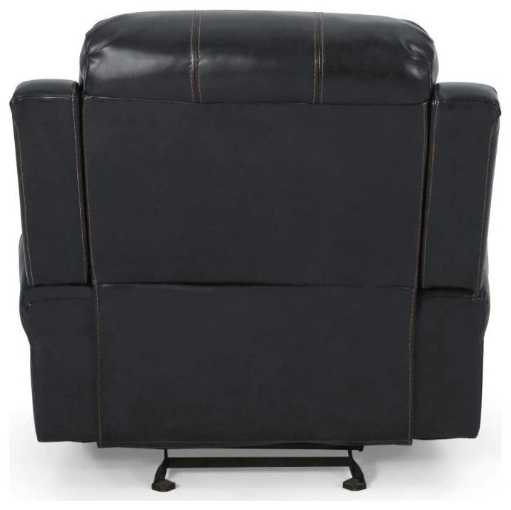 Transitional Gliding Recliner Chair  Faux Leather Seat With Rolled Arms  Black   Transitional   Recliner Chairs   by Declusia  Houzz